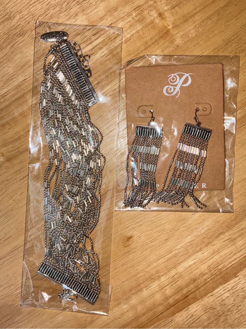 Plunder Design Ainsley Multi Strand Bracelet & Lucia Silver Fringe Earrings Set